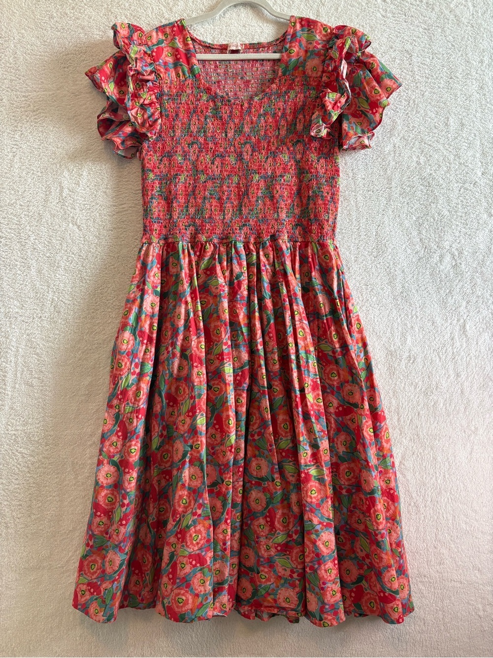Ivy City Co. Hattie Smocked Flutter Sleeve Floral Midi Dress 100% Cotton Sz. 2XL